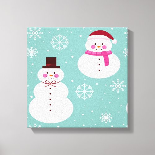 Cute Festive Winter Pink Frosty Snowman Canvas Print