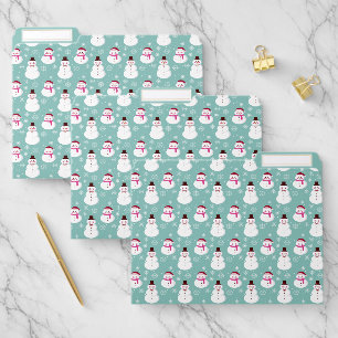 Cute Festive Winter Pink Frosty Snowman File Folder