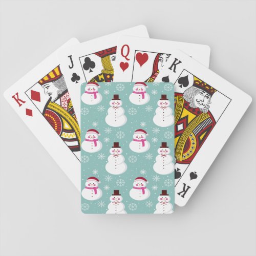 Cute Festive Winter Pink Frosty Snowman Poker Cards