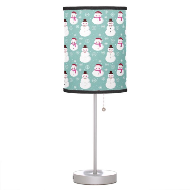 Cute Festive Winter Pink Frosty Snowman Table Lamp (Left)
