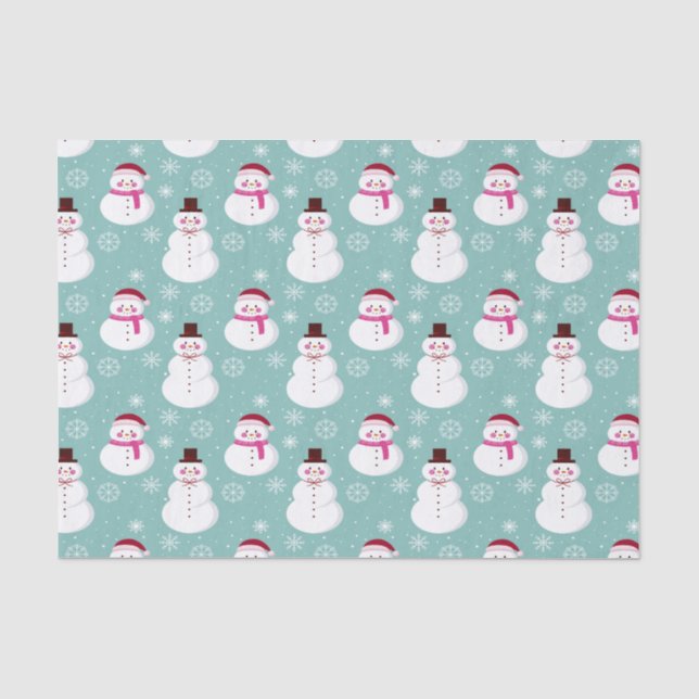 Cute Festive Winter Pink Frosty Snowman Tissue Paper (Front)