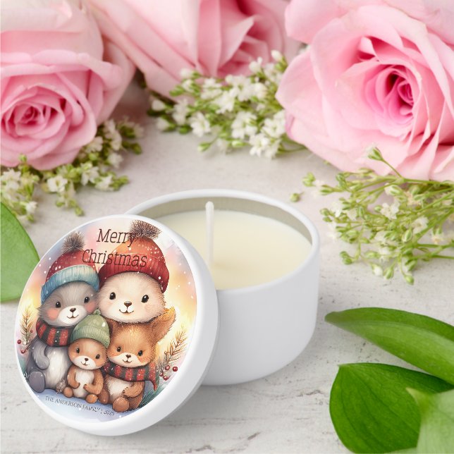 Cute Festive Woodland Family Merry Christmas Mini Candle Favors (Insitu (Wedding))