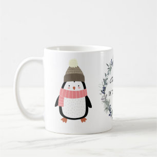 Cute Festive  wreath and penguin personalized  Coffee Mug