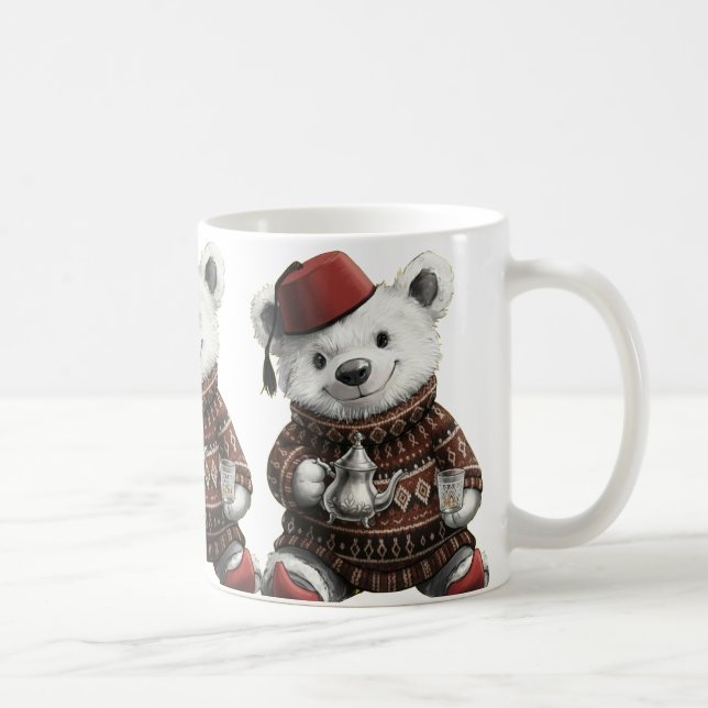  Cute Fez Hat Teddy in Cozy Winter Sweater Coffee Mug (Right)