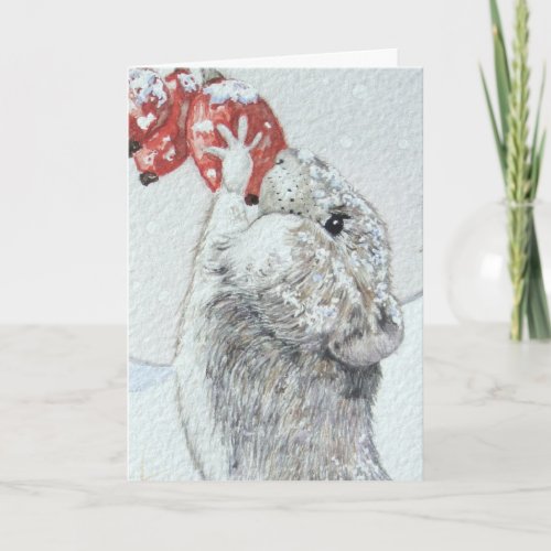 cute field mouse snow scene wildlife christmas holiday card