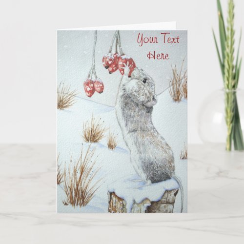 cute field mouse snow scene wildlife christmas holiday card