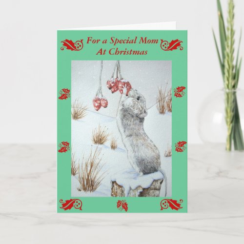 cute field mouse snow scene with mum verse holiday card