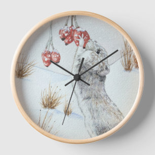cute field mouse winter snow scene wildlife clock