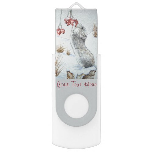 cute field mouse winter snow scene wildlife USB flash drive