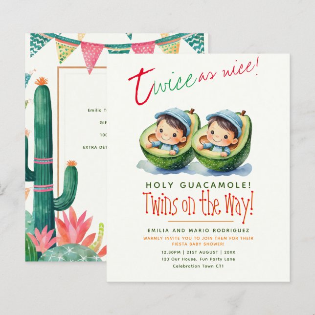 Cute Fiesta Avocado TWIN BOYS Baby Shower BUDGET (Front/Back)