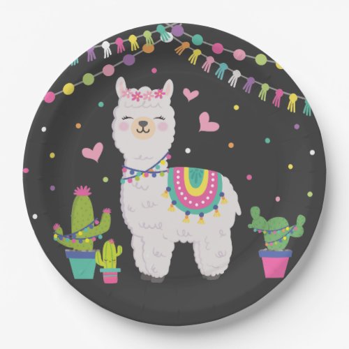 Cute Fiesta Llama Baby Girl Birthday Party Decor Paper Plates