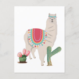 Cute Fiesta Llama & Cactus Holiday Postcard
