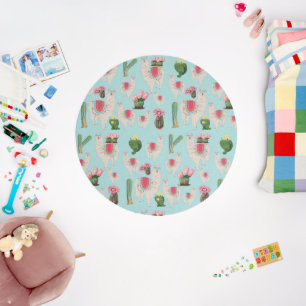Cute Fiesta Llama & Cactus Kids Bedroom Nursery Outdoor Rug