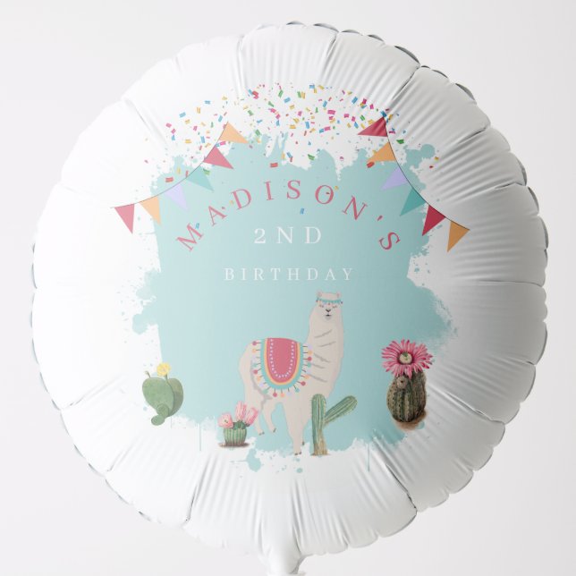 Cute Fiesta Llama & Cactus Kids Birthday Balloon (Front)