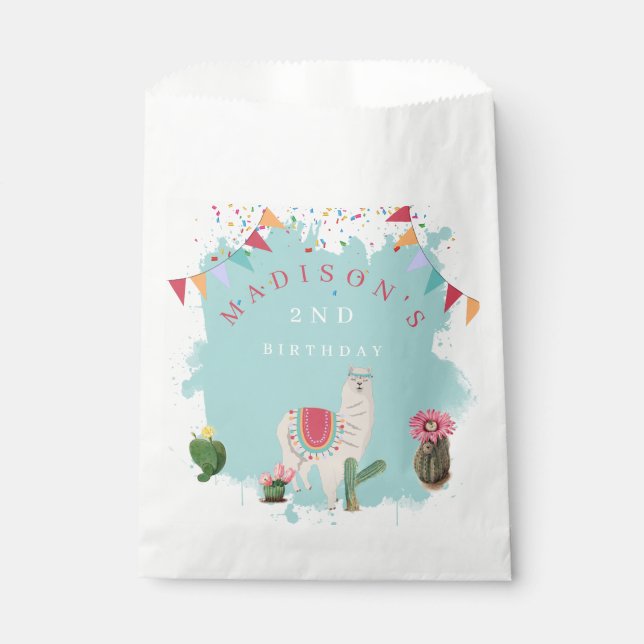 Cute Fiesta Llama & Cactus Kids Birthday  Favor Bag (Front)