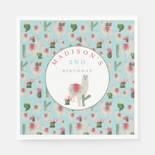 Cute Fiesta Llama & Cactus Kids Birthday Napkins