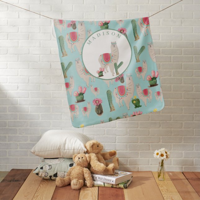 Cute Fiesta Llama & Cactus Pattern  Baby Blanket (In Situ)