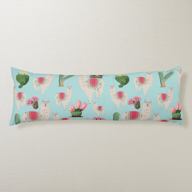 Cute Fiesta Llama & Cactus Pattern  Body Pillow (Front)