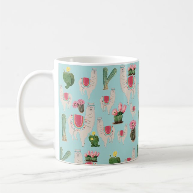 Cute Fiesta Llama & Cactus Pattern  Coffee Mug (Left)