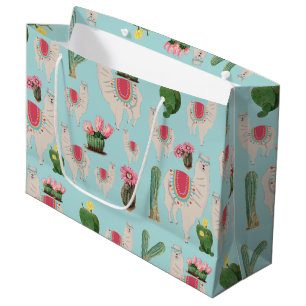 Cute Fiesta Llama & Cactus Pattern Large Gift Bag