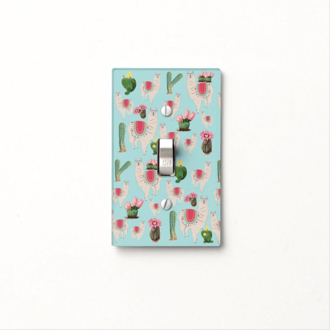 Cute Fiesta Llama & Cactus Pattern Light Switch Cover (In Situ)