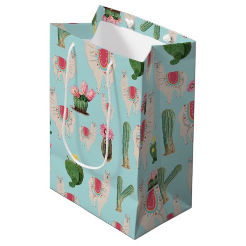 Cute Fiesta Llama  Cactus Pattern Medium Gift Bag