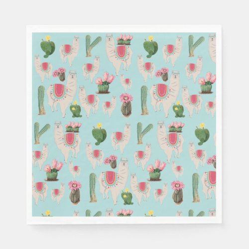 Cute Fiesta Llama  Cactus Pattern Napkins