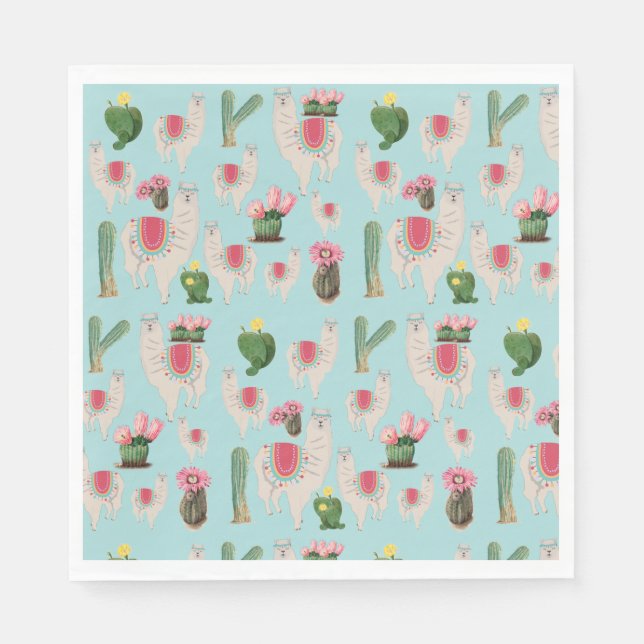 Cute Fiesta Llama & Cactus Pattern Napkins (Front)