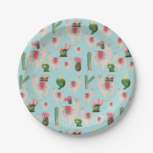 Cute Fiesta Llama & Cactus Pattern Paper Plates