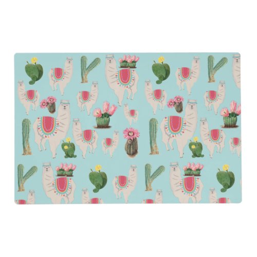 Cute Fiesta Llama  Cactus Pattern  Placemat