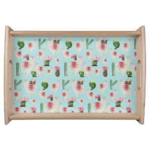 Cute Fiesta Llama & Cactus Pattern Serving Tray