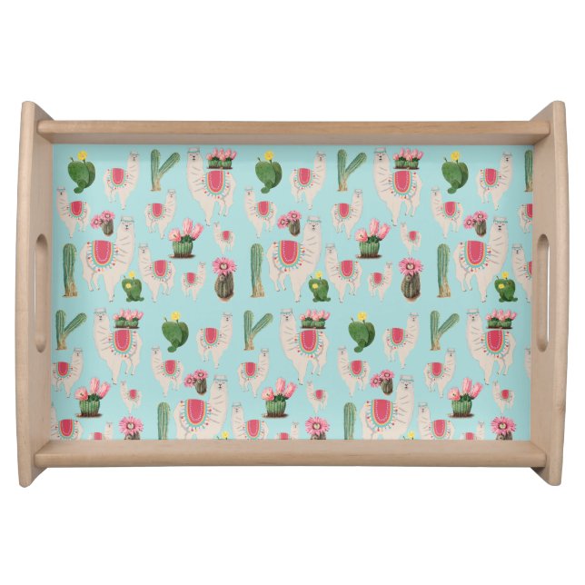 Cute Fiesta Llama & Cactus Pattern  Serving Tray (Front)