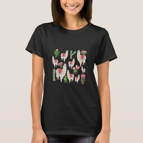 Cute Fiesta Llama  Cactus Pattern  T_Shirt