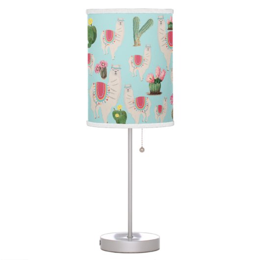 Cute Fiesta Llama & Cactus Pattern  Table Lamp (Left)