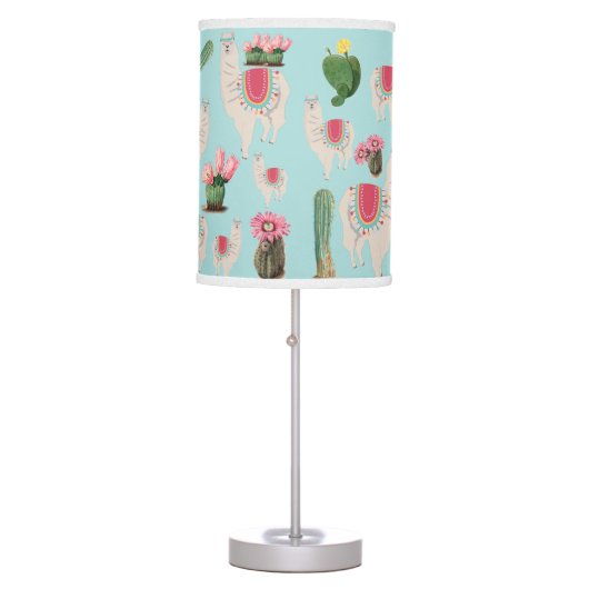Cute Fiesta Llama & Cactus Pattern  Table Lamp (Front)