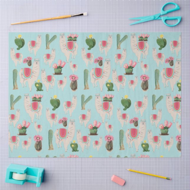 Cute Fiesta Llama & Cactus Pattern Tissue Paper (Craft)