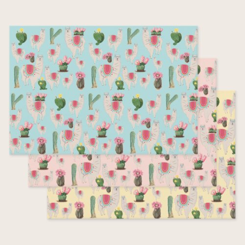 Cute Fiesta Llama & Cactus Pattern   Wrapping Paper Sheets