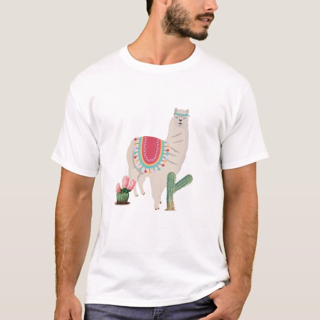 Cute Fiesta Llama & Cactus  T-Shirt (Front)