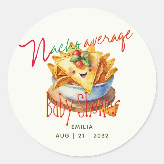 Cute Fiesta Nacho Average Baby Shower Custom Classic Round Sticker (Front)