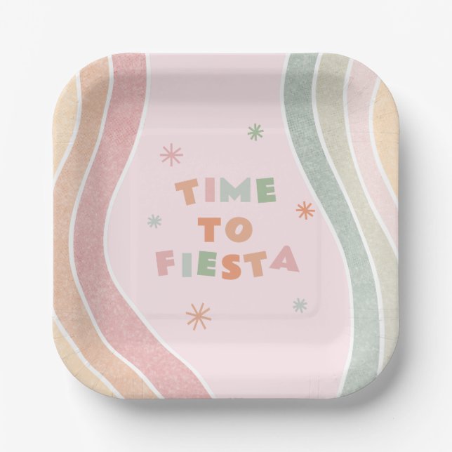 Cute Fiesta Rainbow Birthday  Paper Plates (Front)