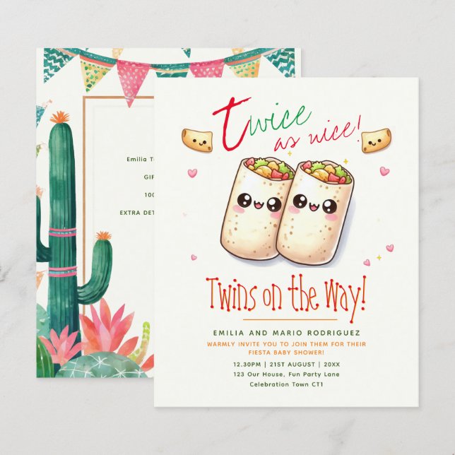 Cute Fiesta TWINS Baby Shower BURRITOS (Front/Back)