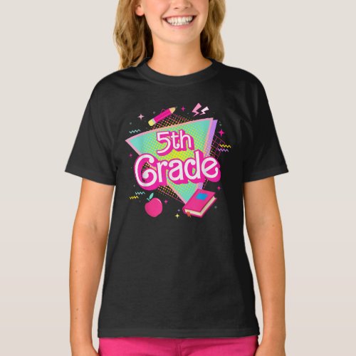 Cute Fifth 5th Grade Pink Retro for Teacher Kids T_Shirt