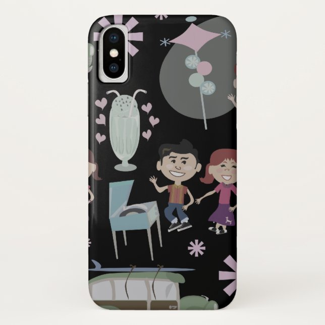 Cute fifties kids retro illustration pattern Case-Mate iPhone case (Back)