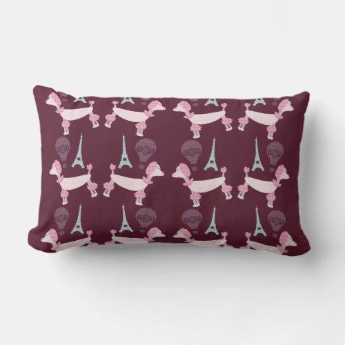 Cute Fifties Paris Poodle Pattern Lumbar Pillow