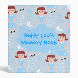 Cute Fifties Retro Gal Illustrated Blue Pattern Binder