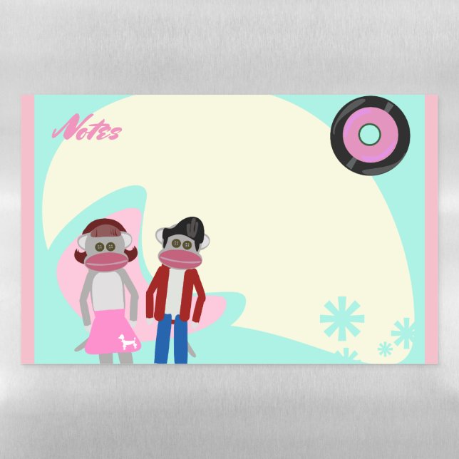Cute Fifties Sock Monkey Character Couple Magnetic Dry Erase Sheet (Horizontal)