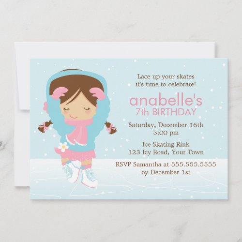 Cute Figure Skater Birthday Invitation