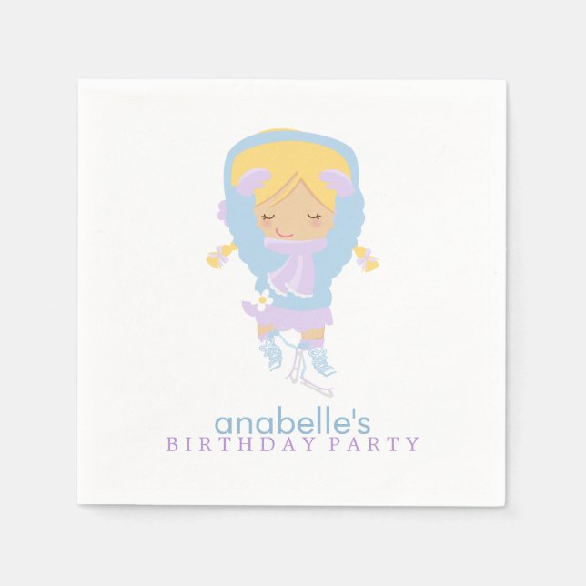 Cute Figure Skater Girl's Birthday Party Napkins (Front)