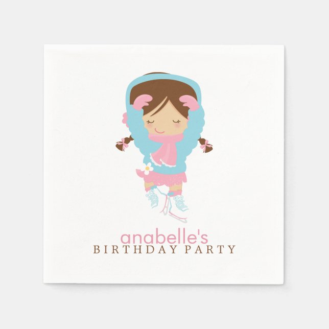 Cute Figure Skater Girl's Birthday Party Paper Napkins (Front)