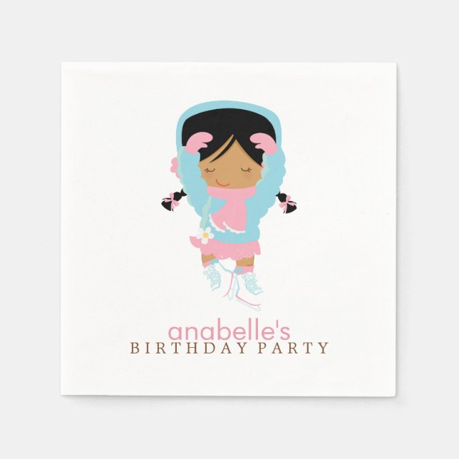 Cute Figure Skater Girl's Birthday Party Paper Napkins (Front)